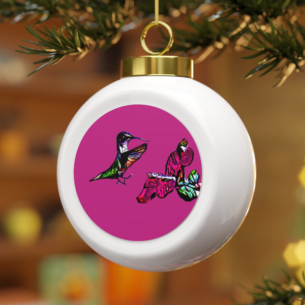 Hummingbird Bounce Neat Pink Ball Ornament