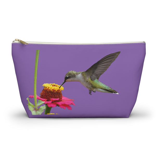 Hummingbird Zinnia Sip Day Purple Accessory Pouch w T-bottom