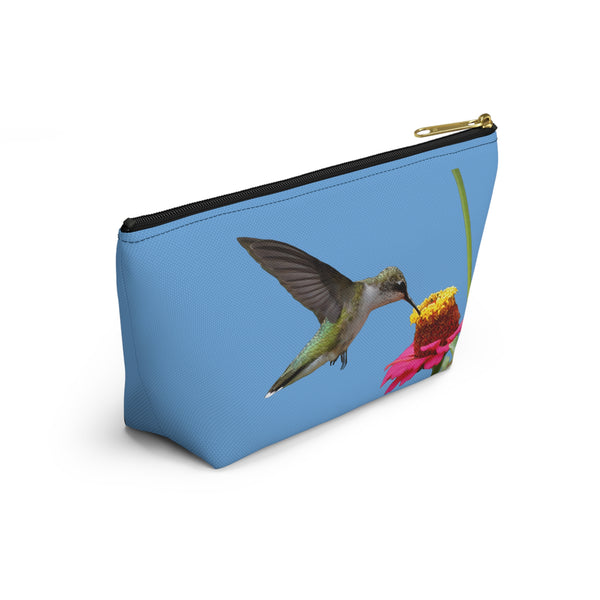 Hummingbird Zinnia Sip Light Blue Accessory Pouch w T-bottom
