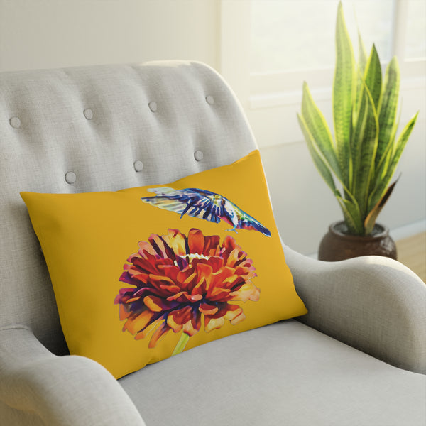 Hummingbird Wings Up Yellow Cushion