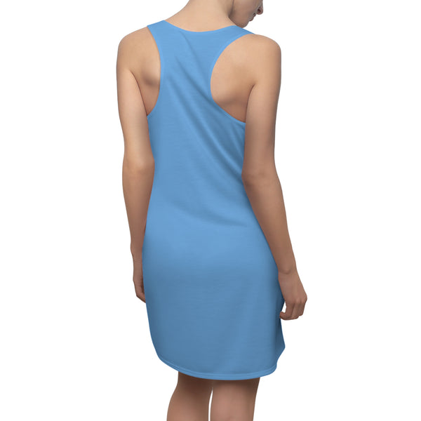 Hummingbird Zinnia Sip Light Blue Women's Cut & Sew Racerback Dress (AOP)