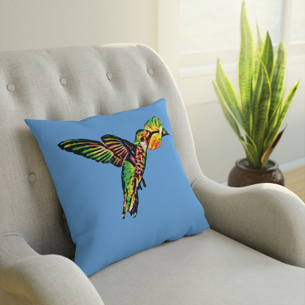 Hummingbird Emerald Sip Light Blue Cushion