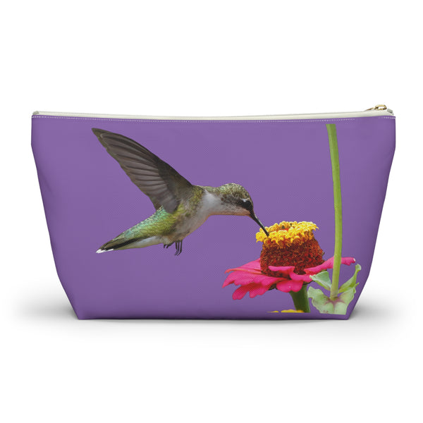 Hummingbird Zinnia Sip Day Purple Accessory Pouch w T-bottom