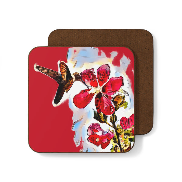 Hummingbird Red Rosa Red Hardboard Back Coaster