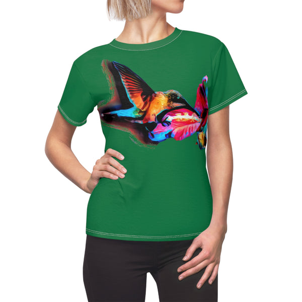 Women's Cut & Sew Hummingbird Landing Green Tee (AOP 1)