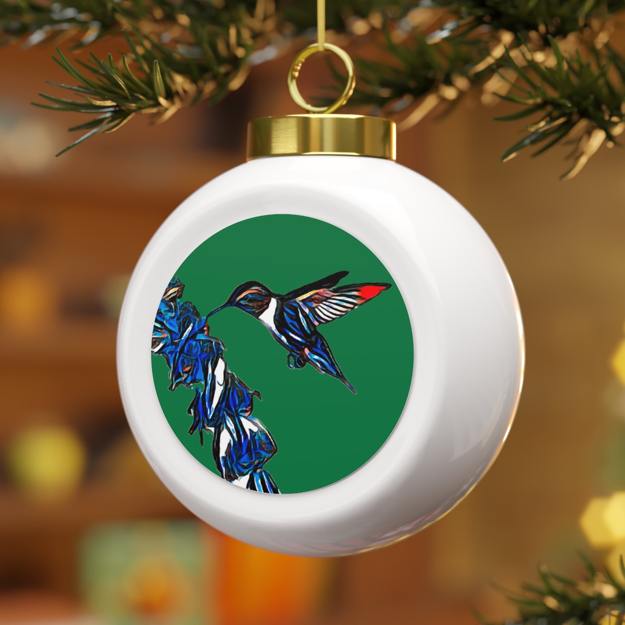 Hummingbird Blue Stick Green Ball Ornament