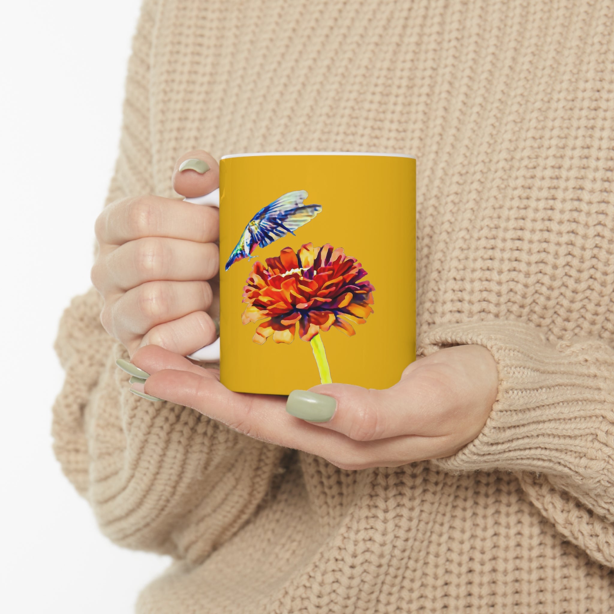 Hummingbird Wings Ceramic Yellow Mug 11oz