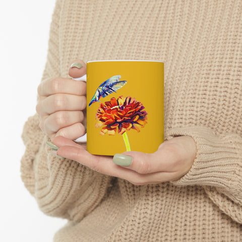 Hummingbird Wings Ceramic Yellow Mug 11oz