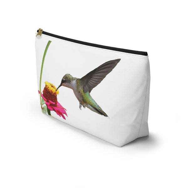 Hummingbird Zinnia Sip White Accessory Pouch w T-bottom