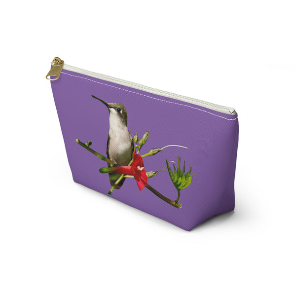 Hummingbird Red Bloom Day Purple Accessory Pouch w T-bottom