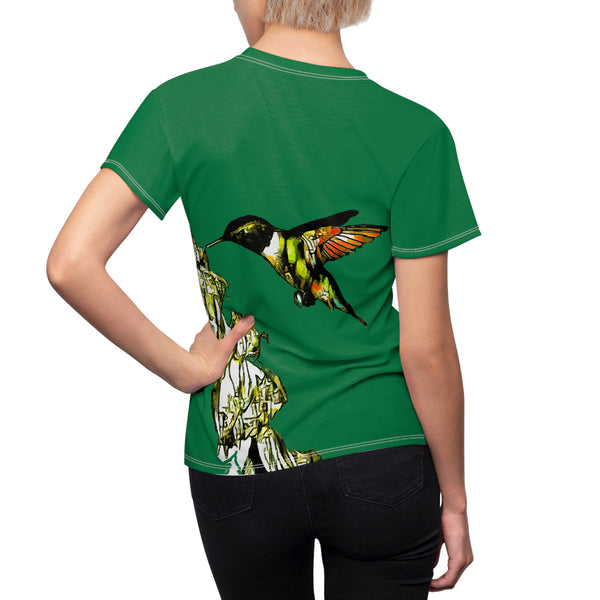 Women's Cut & Sew Hummingbird Stick Green Tee (AOP 1)