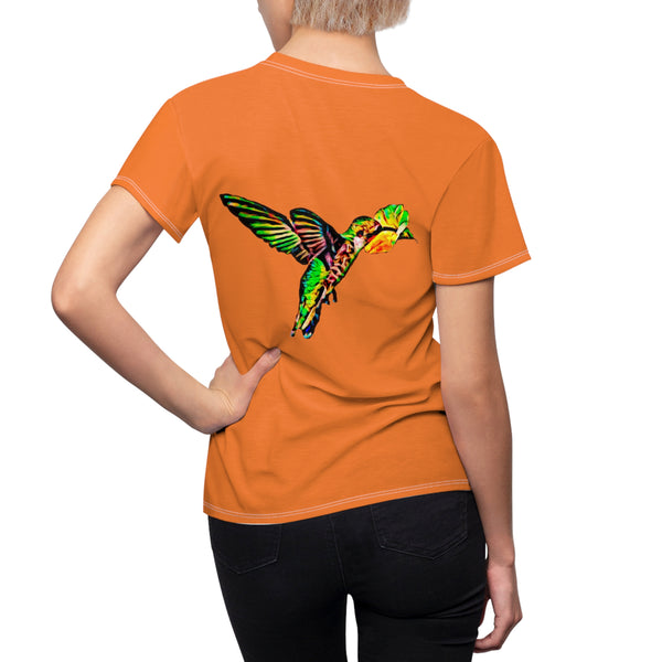 Women's Cut & Sew Hummingbird Emerald Orange Tee (AOP 1)