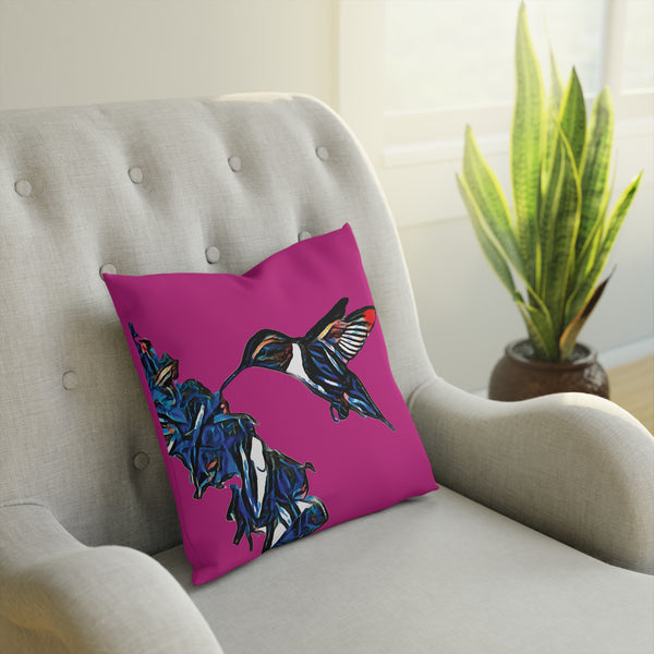 Hummingbird Blue Stick Neat Pink Cushion