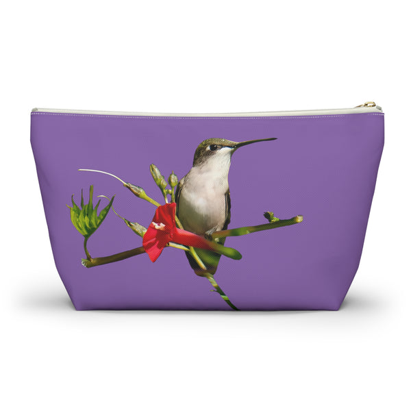 Hummingbird Red Bloom Day Purple Accessory Pouch w T-bottom