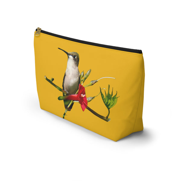 Hummingbird Red Bloom Yellow Accessory Pouch w T-bottom