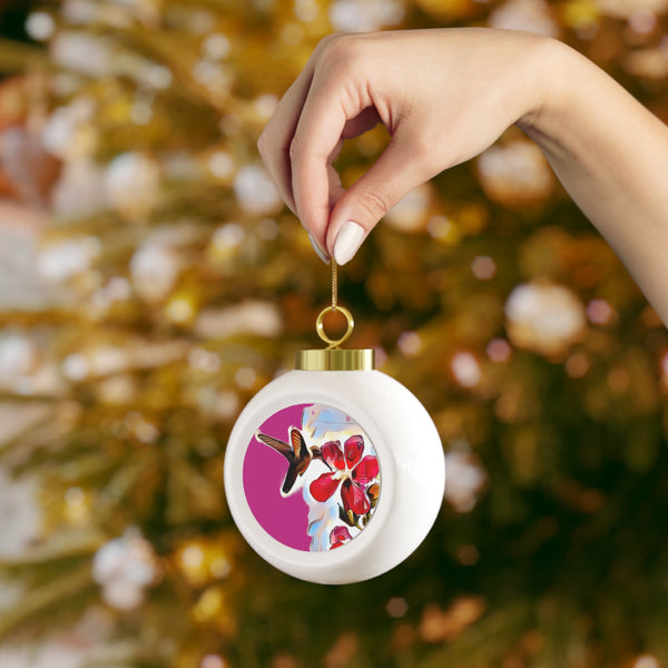 Hummingbird Red Rosa Neat Pink Ball Ornament