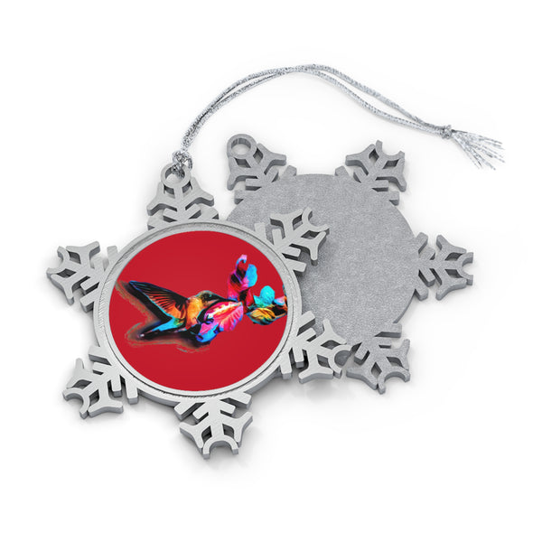 Hummingbird Landing Pewter Red Snowflake Ornament