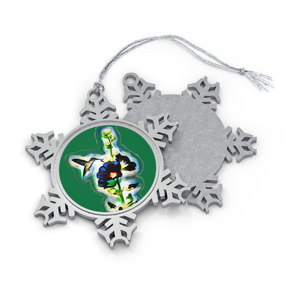 Hummingbird Standing Pewter Green Snowflake Ornament