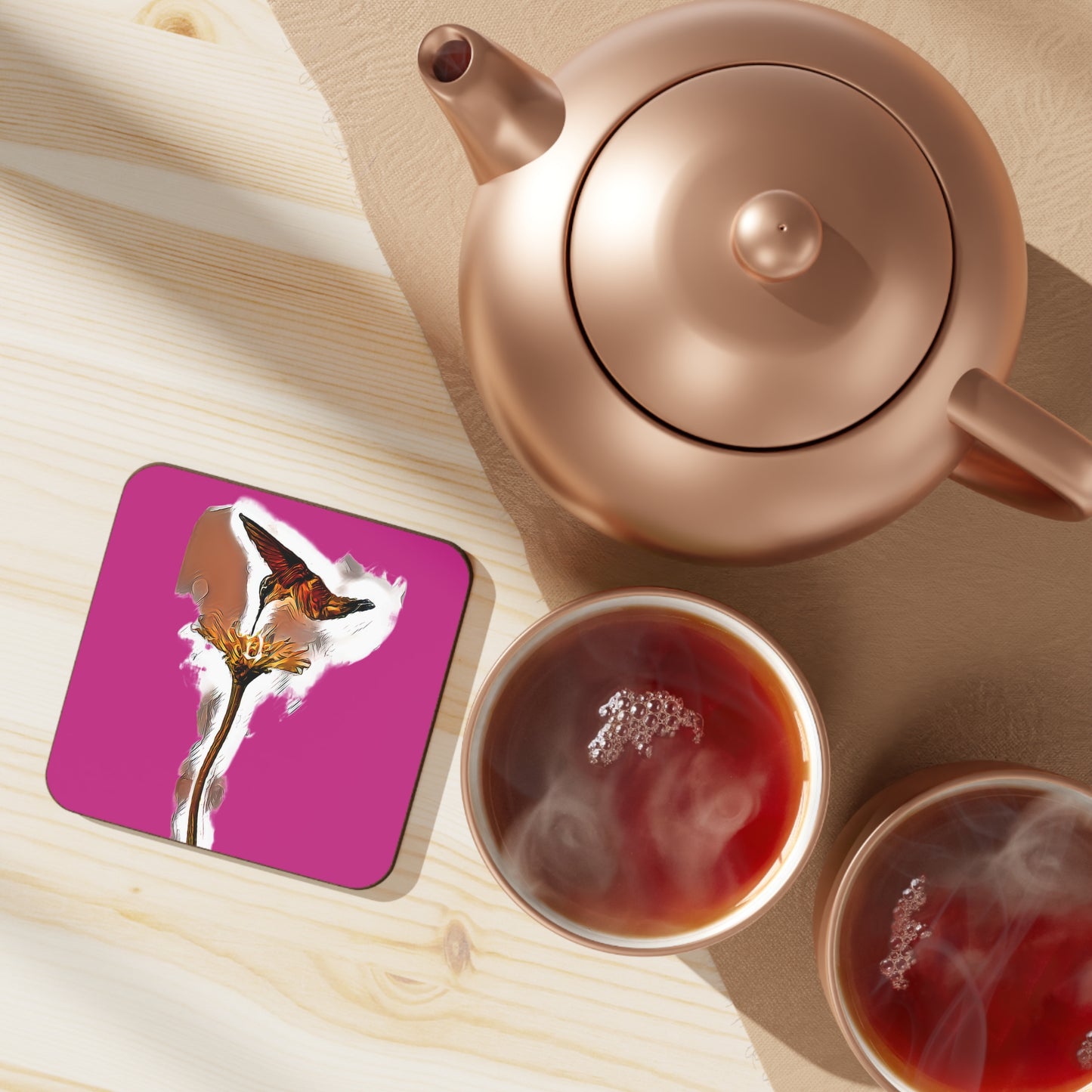Hummingbird Flame Neat Pink Hardboard Back Coaster