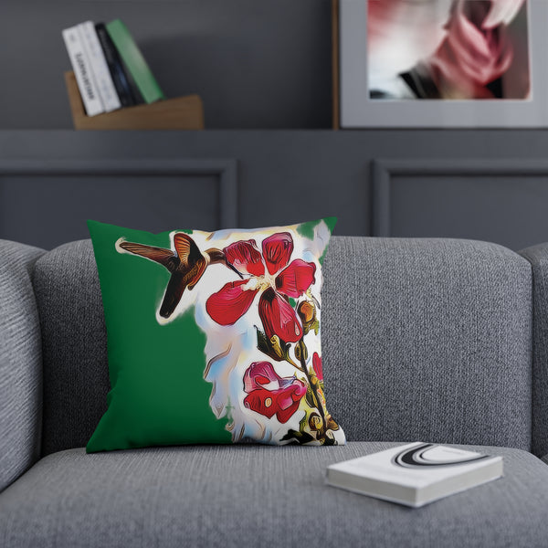 Hummingbird Red Rosa Green Cushion