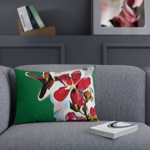 Hummingbird Red Rosa Green Cushion