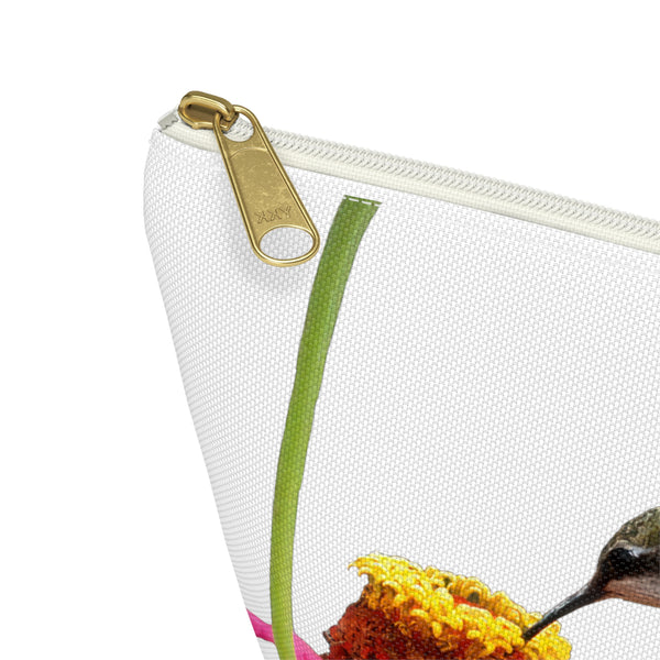 Hummingbird Zinnia Sip White Accessory Pouch w T-bottom