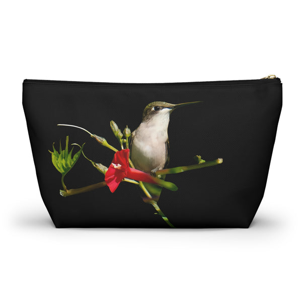 Hummingbird Red Bloom Black Accessory Pouch w T-bottom