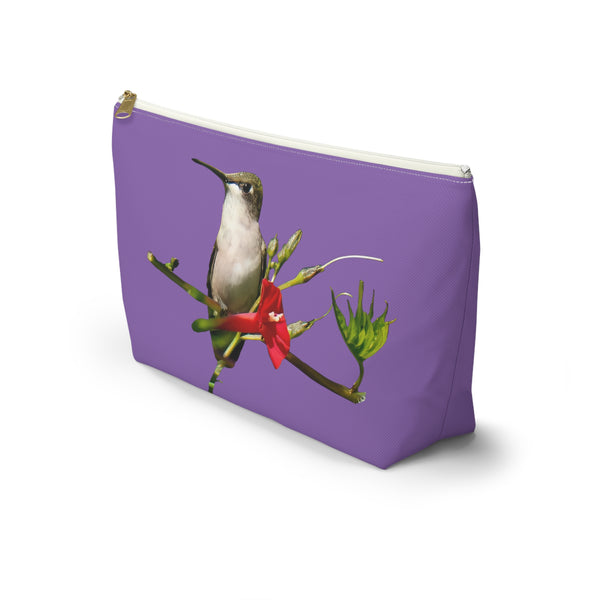 Hummingbird Red Bloom Day Purple Accessory Pouch w T-bottom