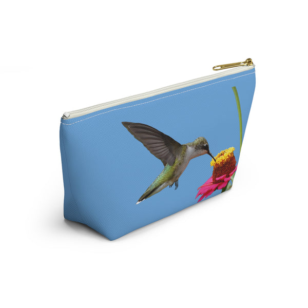 Hummingbird Zinnia Sip Light Blue Accessory Pouch w T-bottom