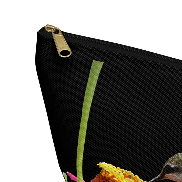 Hummingbird Zinnia Sip Black Accessory Pouch w T-bottom