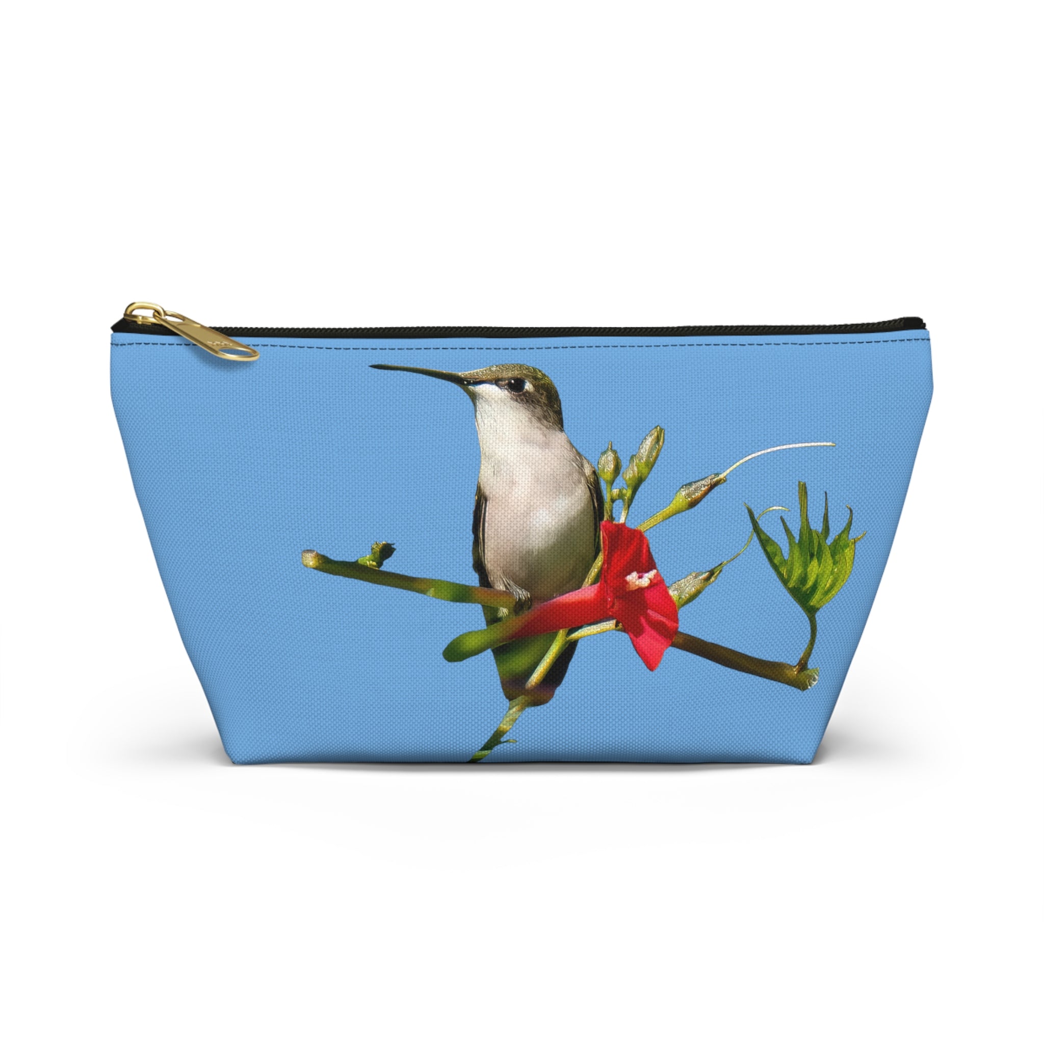 Hummingbird Red Bloom Light Blue Accessory Pouch w T-bottom