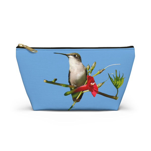 Hummingbird Red Bloom Light Blue Accessory Pouch w T-bottom