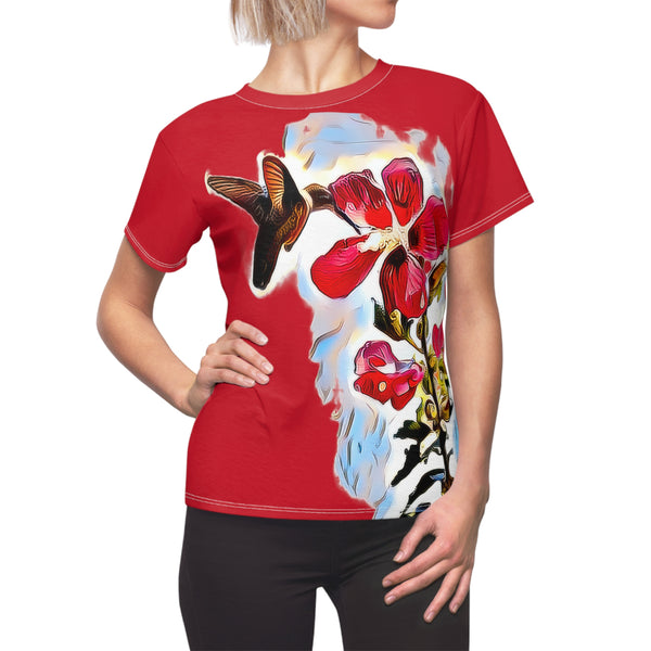 Women's Cut & Sew Hummingbird Red Rosa Red Tee (AOP 1)