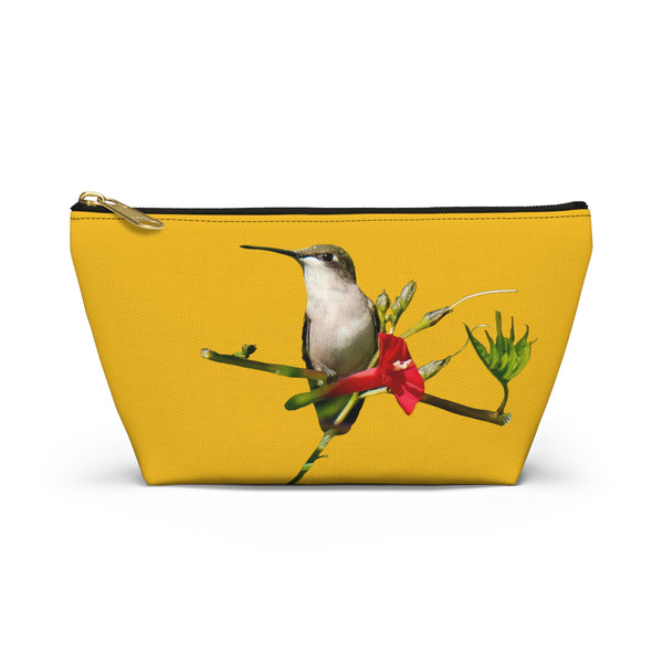 Hummingbird Red Bloom Yellow Accessory Pouch w T-bottom