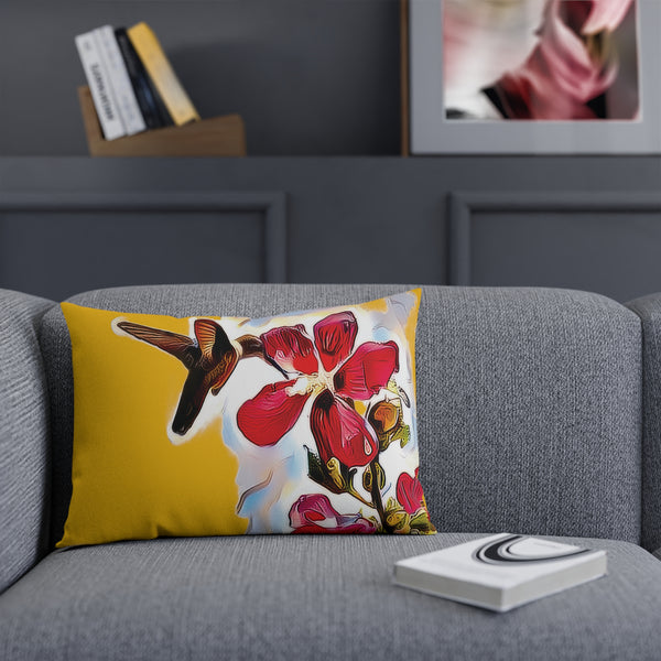 Hummingbird Red Rosa Yellow Cushion