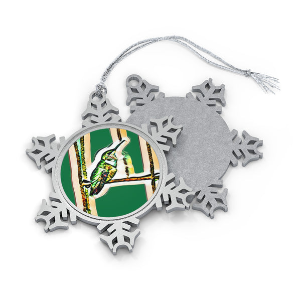 Hummingbird Gaze Pewter Green Snowflake Ornament