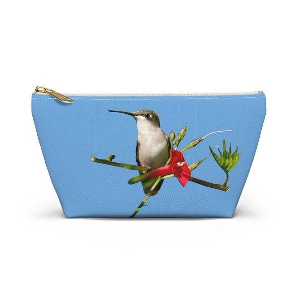 Hummingbird Red Bloom Light Blue Accessory Pouch w T-bottom