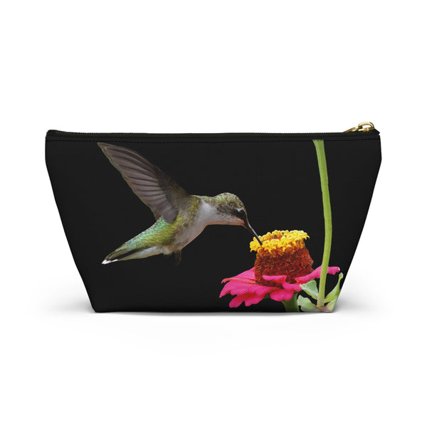 Hummingbird Zinnia Sip Black Accessory Pouch w T-bottom