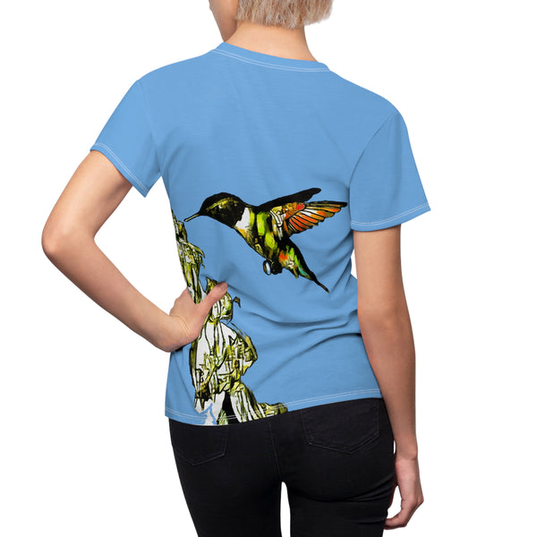 Women's Cut & Sew Hummingbird Stick Light Blue Tee (AOP 1)