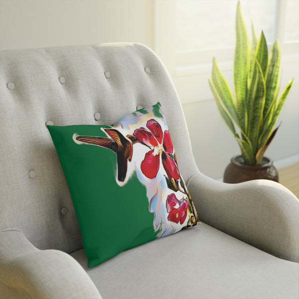 Hummingbird Red Rosa Green Cushion