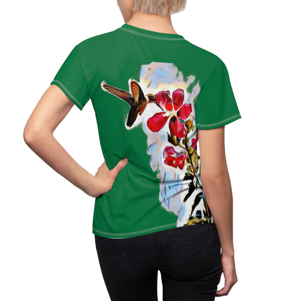 Women's Cut & Sew Hummingbird Red Rosa Green Tee (AOP 1)