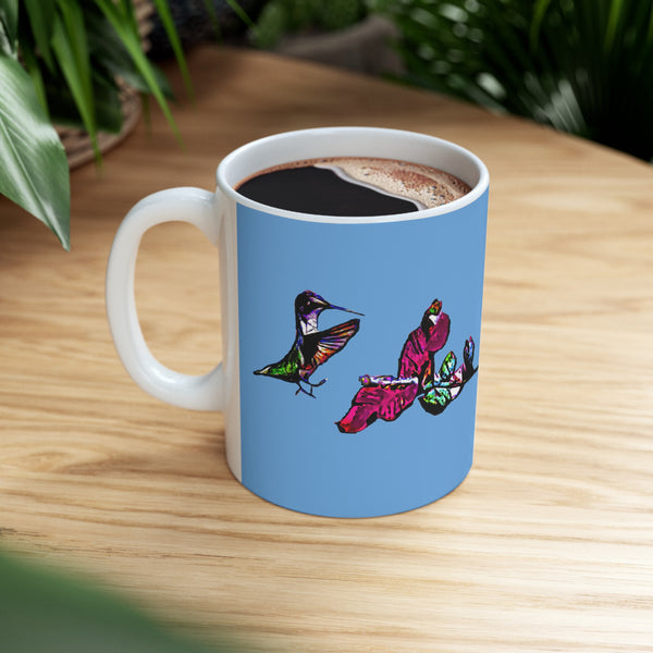 Hummingbird Bounce Light Blue Ceramic Mug 11oz