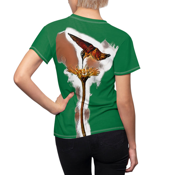 Women's Cut & Sew Hummingbird Flame Green Tee (AOP 2)