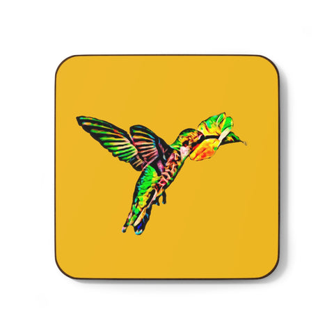 Hummingbird Emerald Sip YellowHardboard Back Coaster