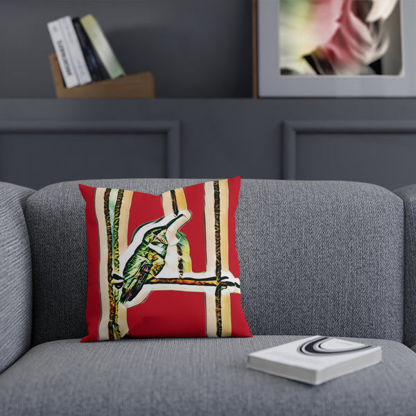 Hummingbird Emerald Red Cushion