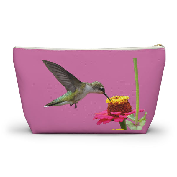 Hummingbird Zinnia Sip Neat Pink Accessory Pouch w T-bottom