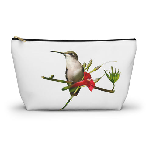 Hummingbird Red Bloom White Accessory Pouch w T-bottom