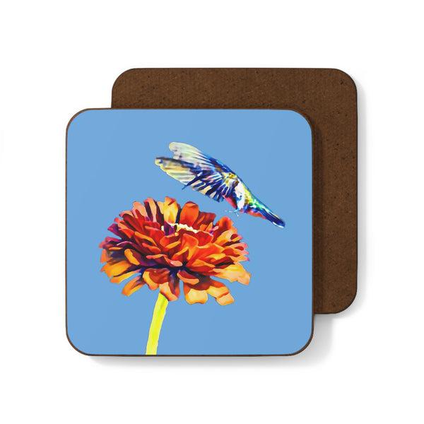 Hummingbird Wings Up Light Blue Hardboard Back Coaster