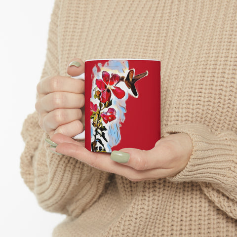 Hummingbird Red Rosa Ceramic Mug 11oz