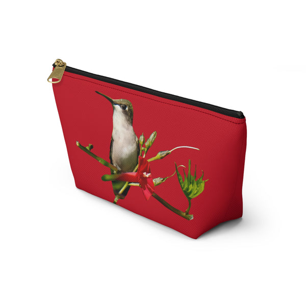 Hummingbird Red Bloom Red Accessory Pouch w T-bottom